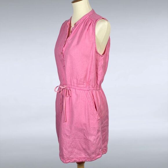 Juicy Couture Womens Mini Dress M Pink Linen Sleeveless Gold Buttons Drawstring - Picture 4 of 9